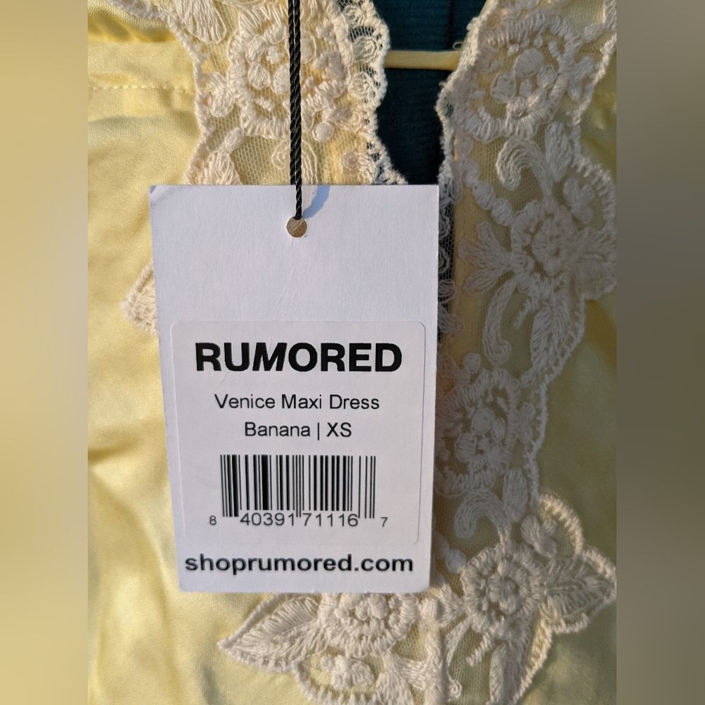 RUMORED Venice Maxi Dress W/ White Lace Trim Butter Yellow Eurosummer Sz XS - Picture 6 of 15